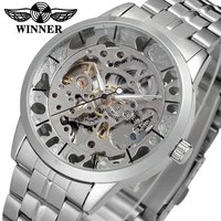 winner mens watch brand automatic movement transparent crystal stainless steel bracelet wristwatch color silver wrg8003m4s1