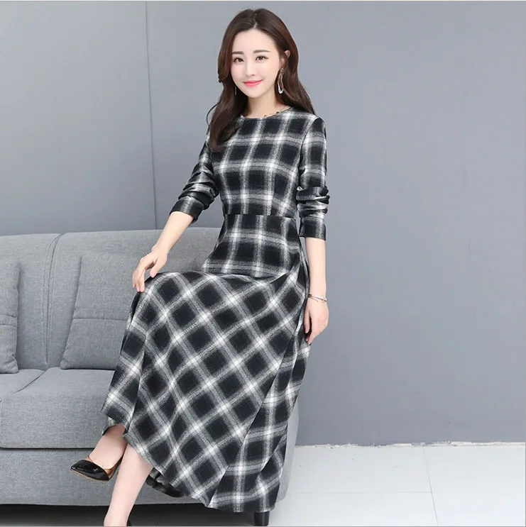 2019 Korean version of loose fashion and comfortable plaid dress | Женская одежда