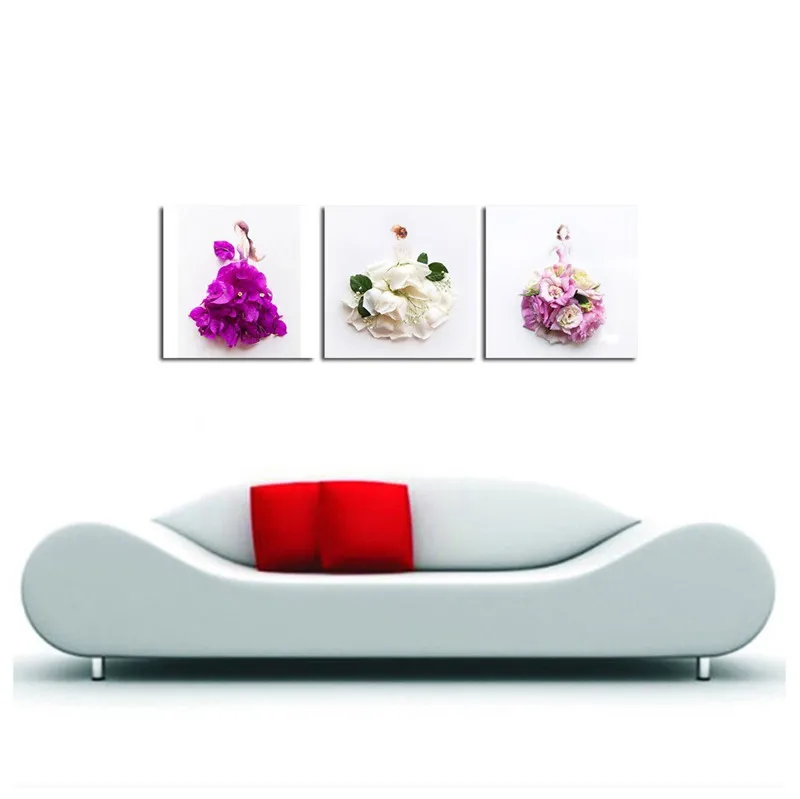 3 Панели без рамки холст фото печать Творческий лепесток женское и платье