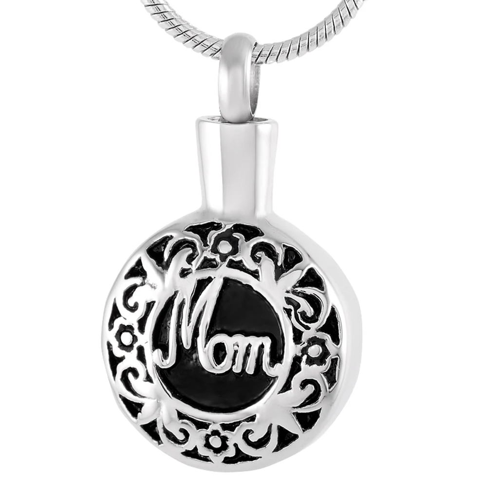

MJD8680 Mom Cremation Urn Pendant Flower Round Memorial Ashes Holder Keepsake Jewelry Cremation Neckace for Love