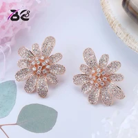 be 8 2018 new design fashion flower stud earrings aaa cubic zirconia statement earrings for women girls gifts hot sale e715