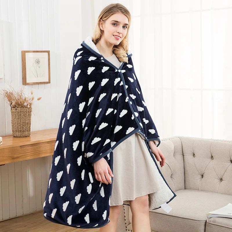 thick Flannel Blanket Hoodie Travel Totoro Blanket Kids Hooded Blankets Sweatshirt Unicorn Warm Fleece Coats TV Blankets for Bee