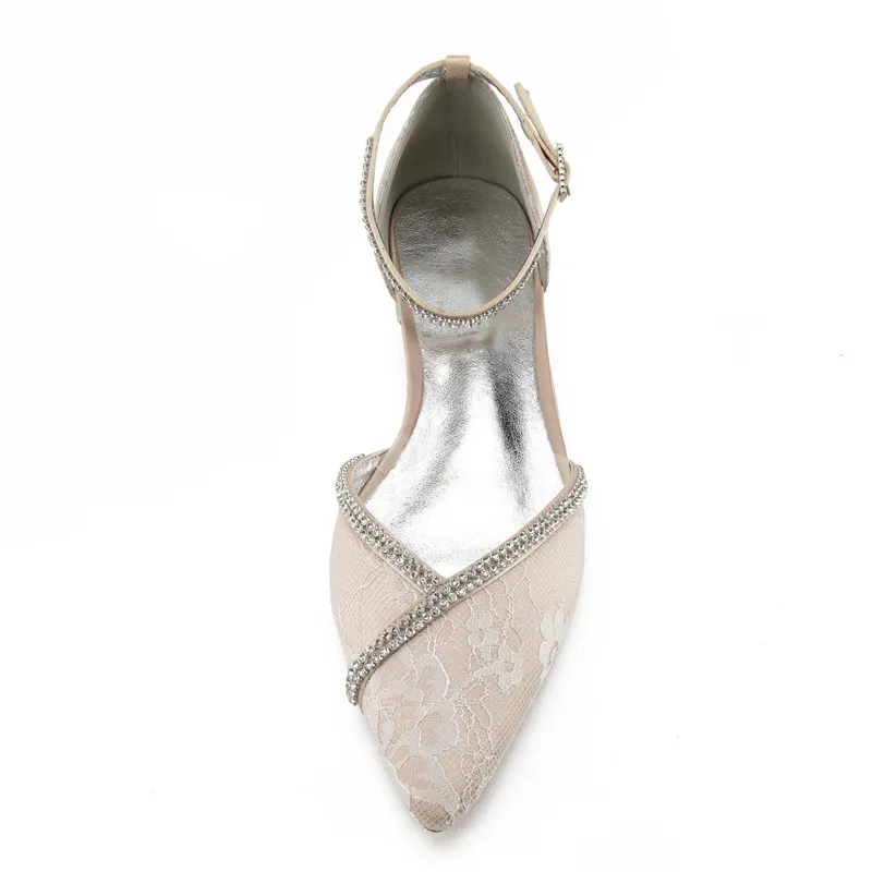 Comfort Flat Lace Wedding Shoes Women Pointed Toe Ankle Buckle Strap Bridal Party Flats | Обувь