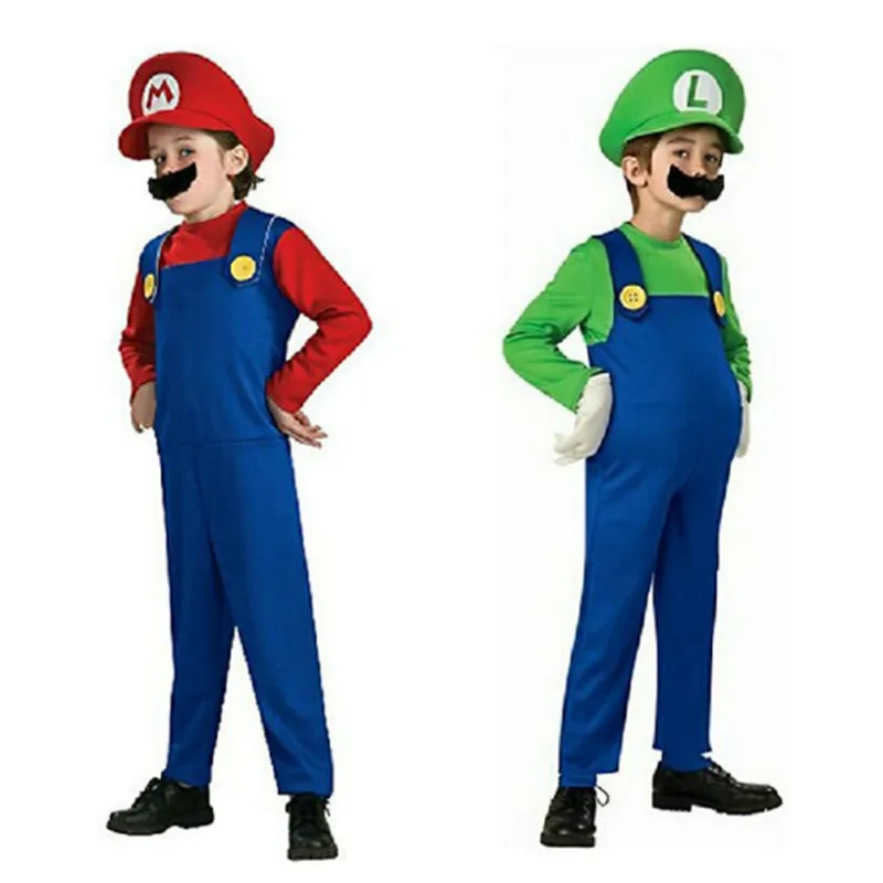 Супер Марио для косплея костюмы детей мужчин Funy Brothers Luigi Bros сантехник