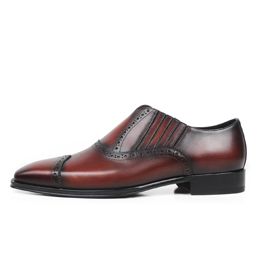 VIKEDUO Italy Loafers For Men Brown Patina Fashion Men's Shoes Casual Leather Male Brogue Wedding Office Slip-On Footwear | Обувь
