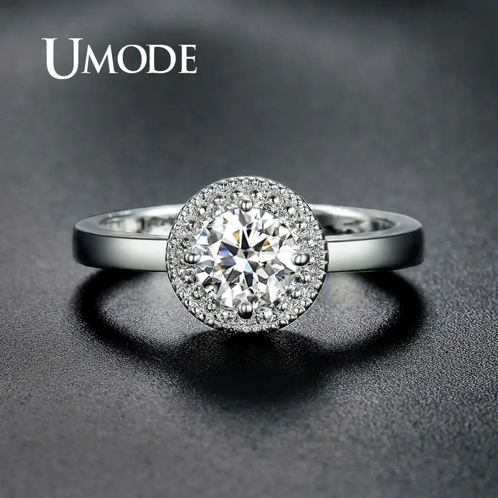 UMODE простые круглые обручальные кольца для женщин с одним кубическим цирконием