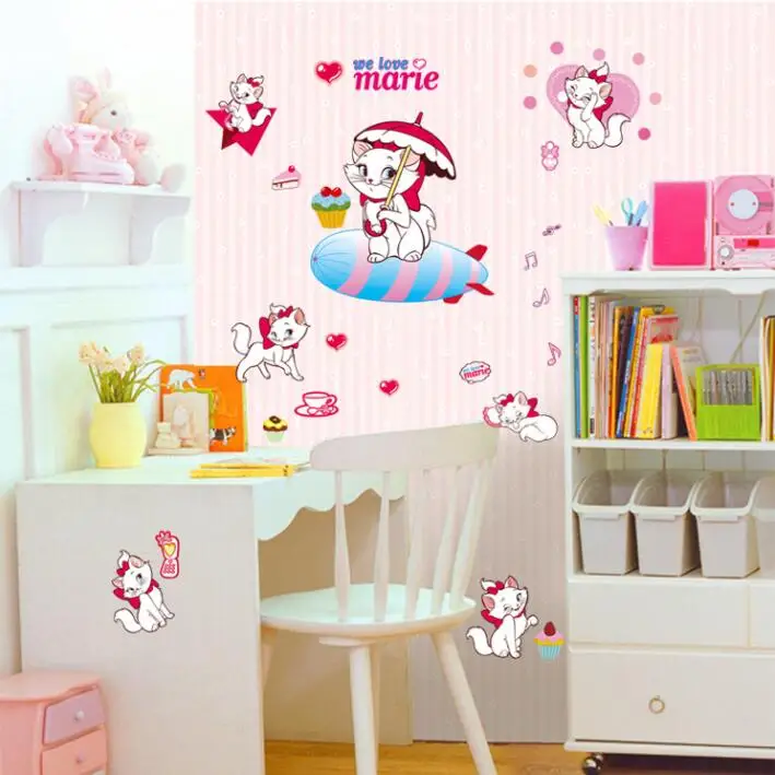 Супер красивая 4" x 28"(105x70 см) AY7087 Marie Cat Наклейка на стену мультфильм девушки комнаты наклейки DIY Качество SGS Съемный ПВХ смешанный