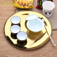 gold colorful stainless steel metal storage tray round fruit plate small items jewelry display tray mirror 28cm in diameter