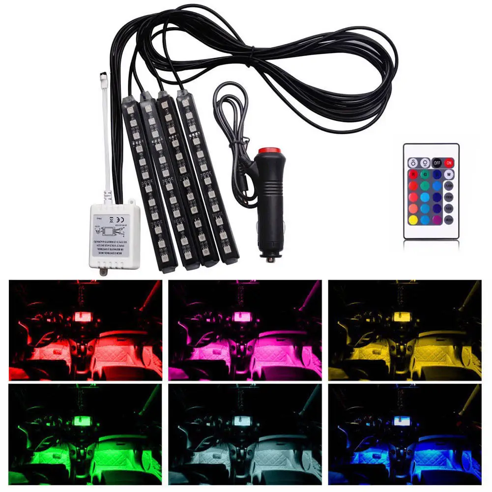Цветная (RGB) 4 шт./компл. 12LED интерьер автомобиля атмосфера неоновый светильник