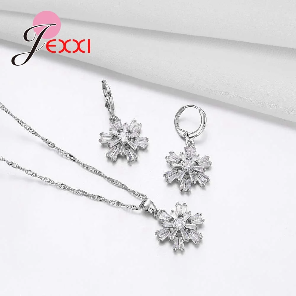 

Fashion 925 Sterling Silver Cubic Zircon Statement Necklace Earrings Set joyas de plata Valentine's Day Jewelry Sets Gift