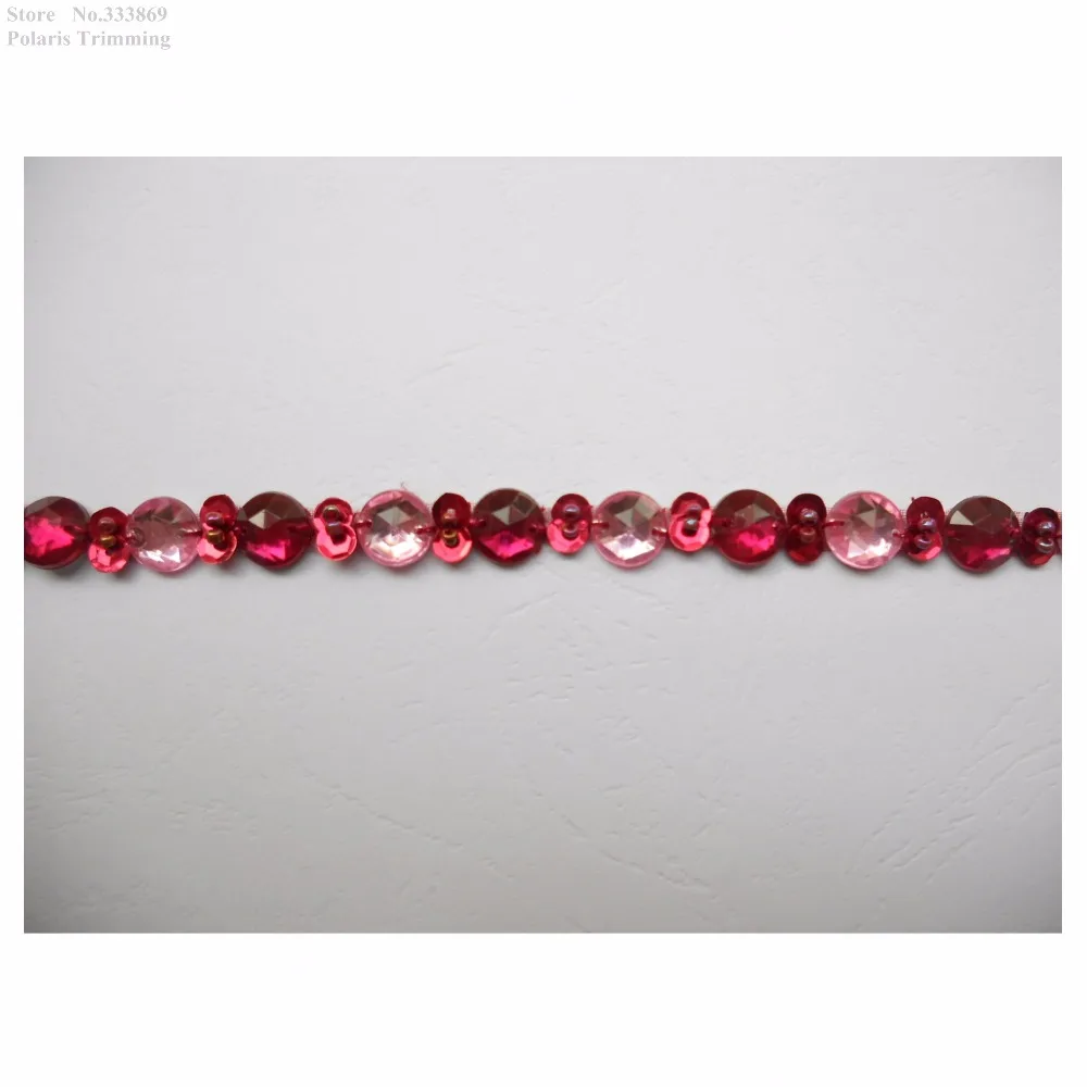 Бесплатная доставка 1 ярд x Новейшие розовые/бордовые блестящие бусины с камнями