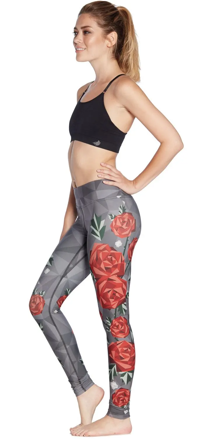 

2018 New arrival fashion 3D women digital red flower pattern print fitness slim high waist pants Drop ship free shipping