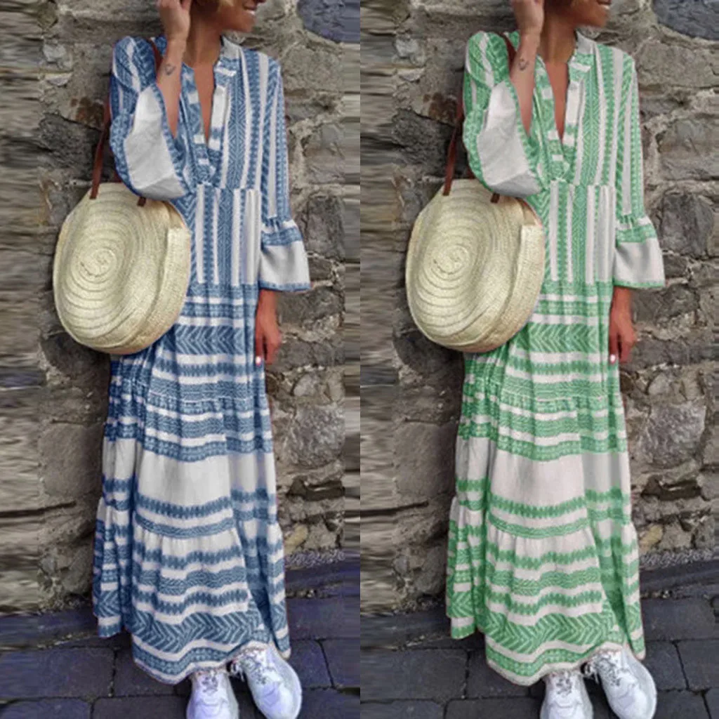 Женское платье с v образным вырезом летнее Праздничное Платье макси длинными