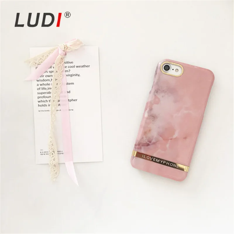 Чехол LUDI в Корейском стиле с золотистым и Розовым Мрамором для iPhone X 8 7 7Plus тонкие