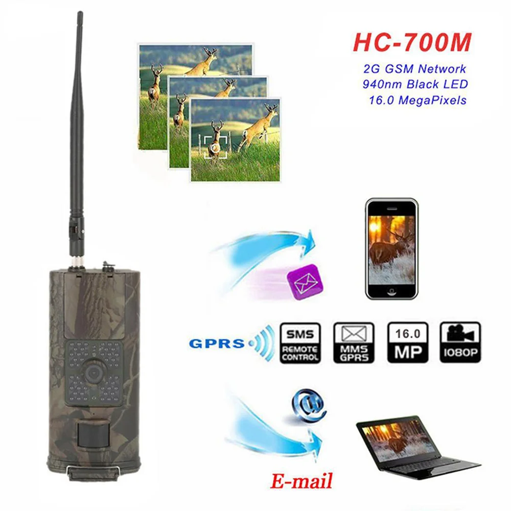 Охотничья камера HC700M 16 МП с инфракрасным ночным видением GPRS 48 светодиодами 1080P GSM