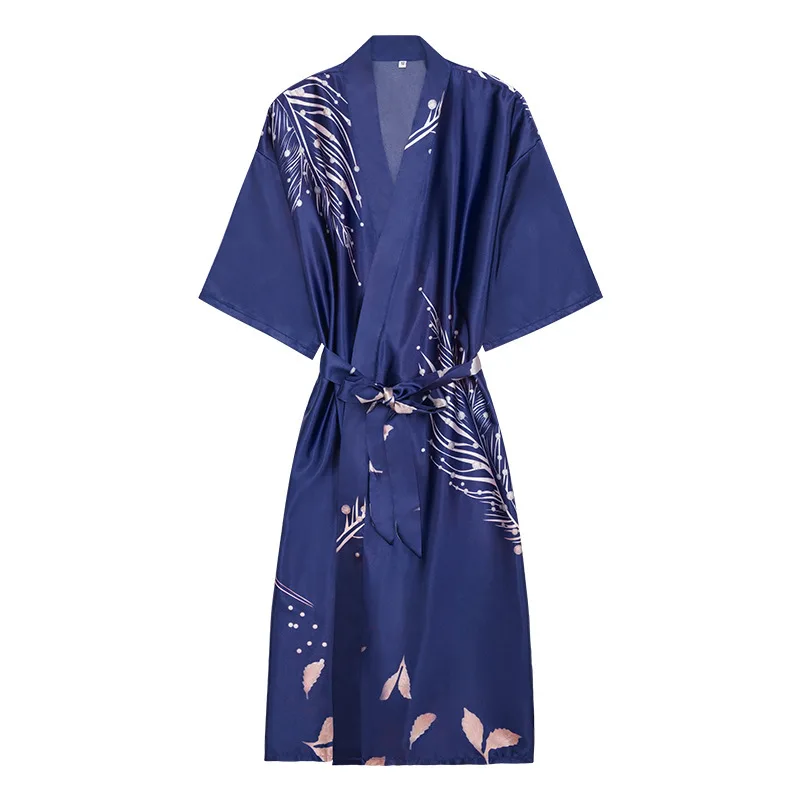 

Женские пижамы с коротким рукавом, кимоно, халат, длинный имитирующий натуральный шелк, с принтом, юката, Сексуальный Кардиган, халат, традиц...