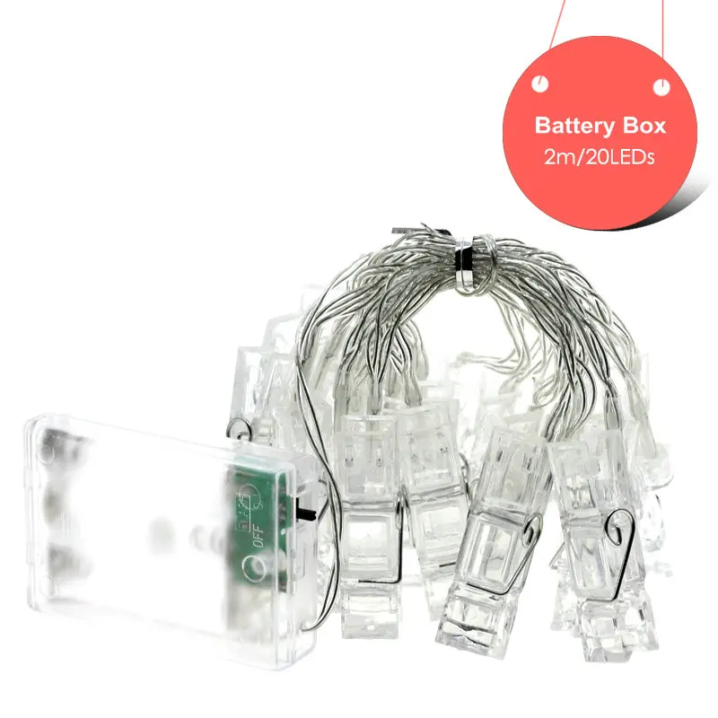 Battery 2M 20LEDs Светодиодный держатель с зажимом для фото, гирлянды с питанием от батареи/USB 1 м 4 м 10 м, рождественские, новогодние, вечерние, свадебные украшения для дома, сказочные огни - Испускаемый цвет: Battery 2M 20LEDs