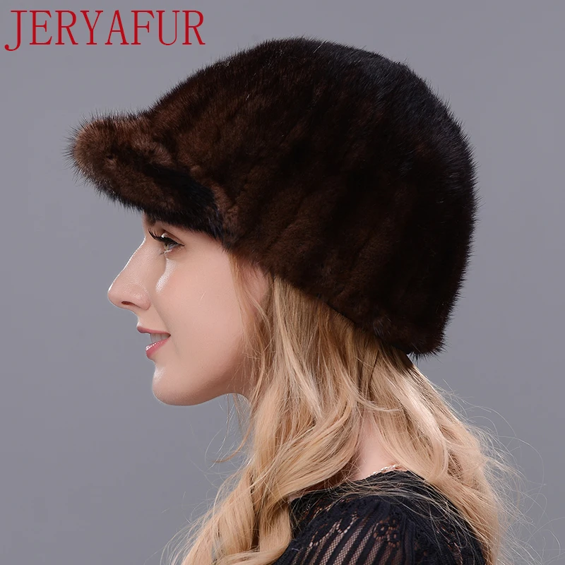 Женская лыжная шапка JERYAFUR теплая Повседневная из натурального меха норки |