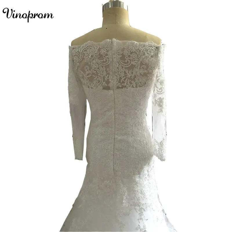 Mermaid Long Sleeves Appliques Tulle Zipper Real Photo Sweep Train Custom Made Wedding Bridal Gown Dresses | Свадьбы и торжества
