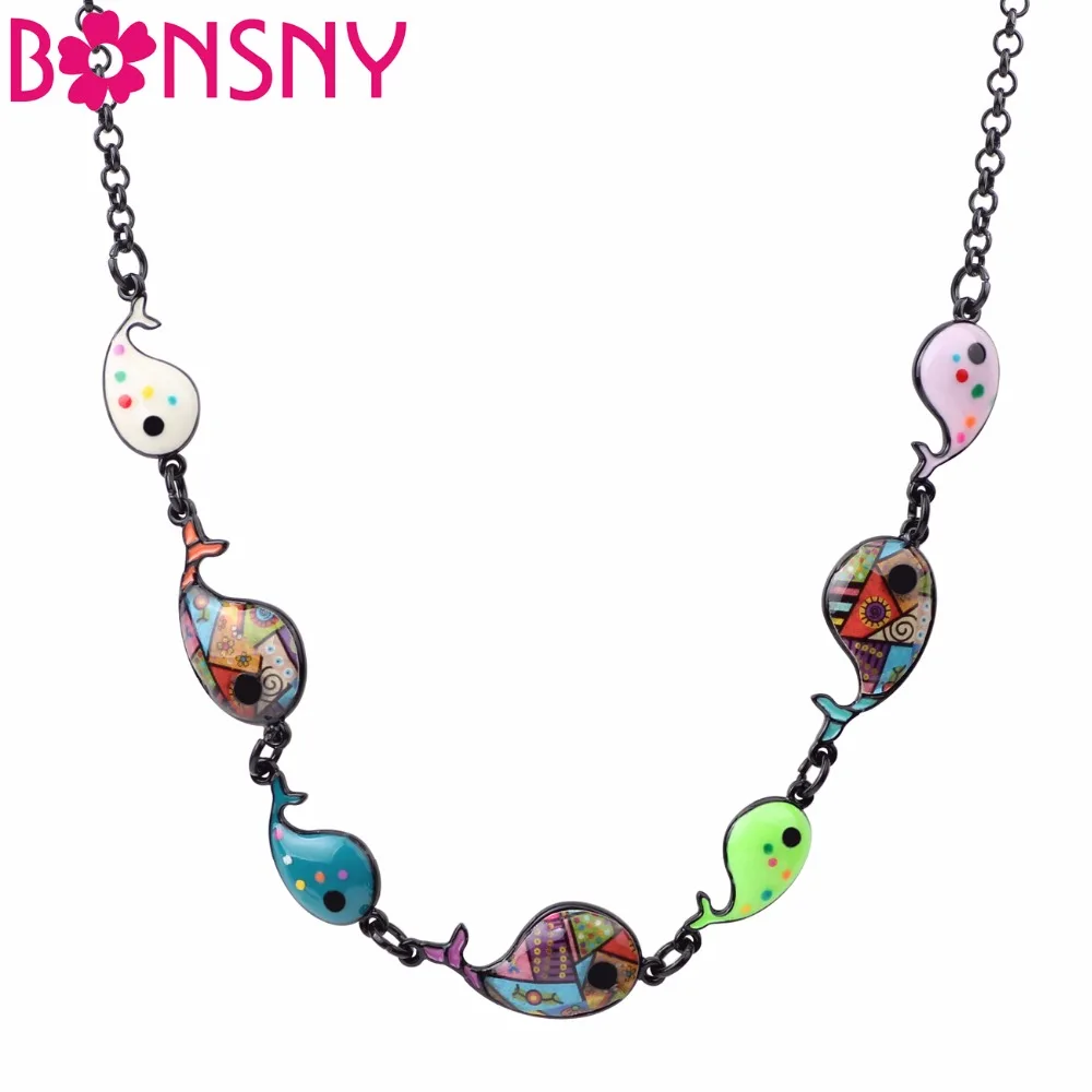 Bonsny Enamel Alloy Ocean Animal Whale Necklace Pendant Chain Choker Collar Novelty Jewelry For Women Girls Gift Party Wholesale | Украшения