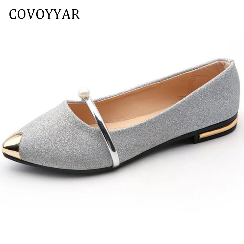 COVOYYAR 2019 женские балетки с жемчугом на плоской подошве весенне осенние модные