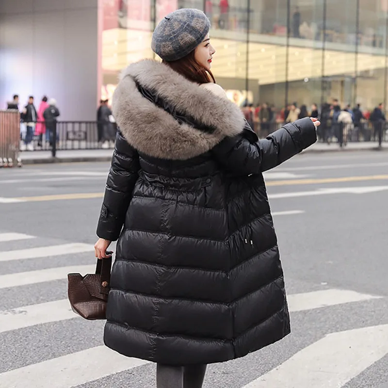 Большое пальто с капюшоном из натурального Лисьего меха 2020 зимнее утепленные