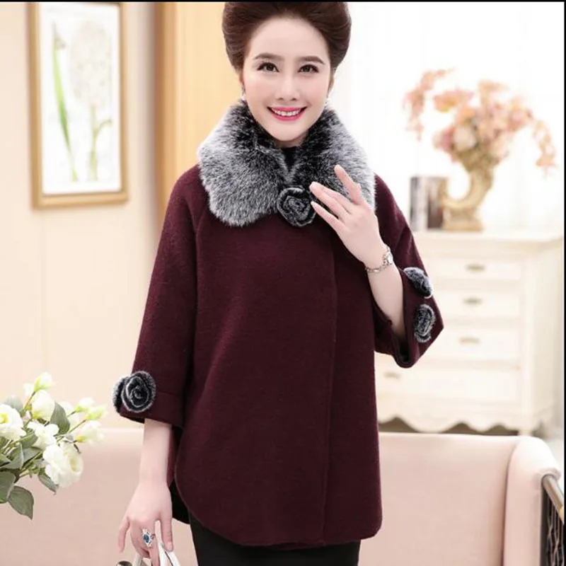 Fat Mother Autumn Winter Loose Plus Size Sweaters Middle Female Cashmere Wool Bat Sleeve Elegant Noble XL-5XL |