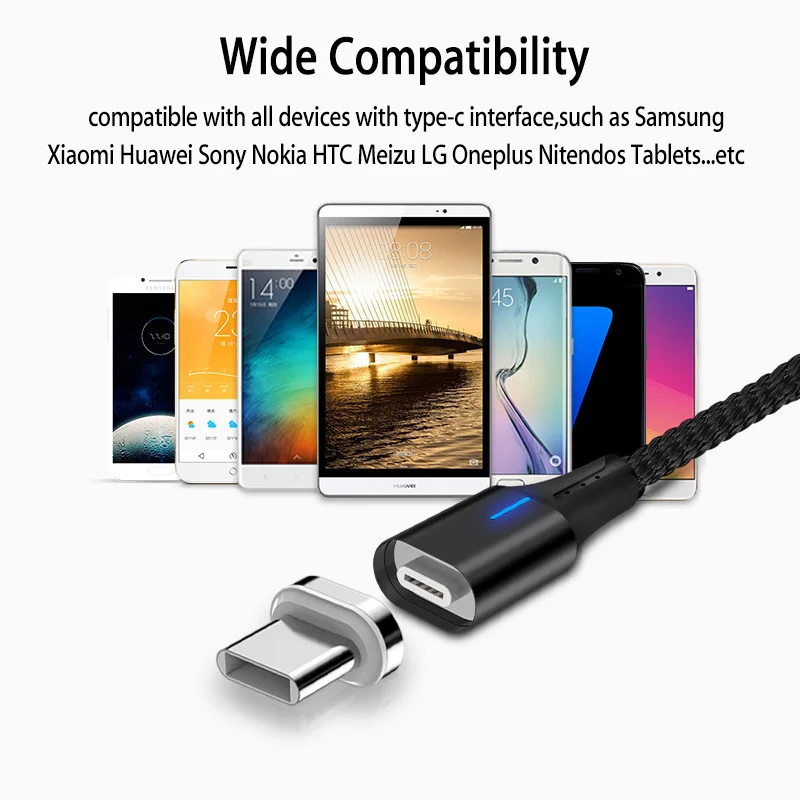 Светодиодный светильник Micro Usb C типа магнитный кабель быстрой зарядки для samsung S9 S10 S10e Note 9 Nokia 7 Plus зарядное устройство для телефона кабель 2 метра