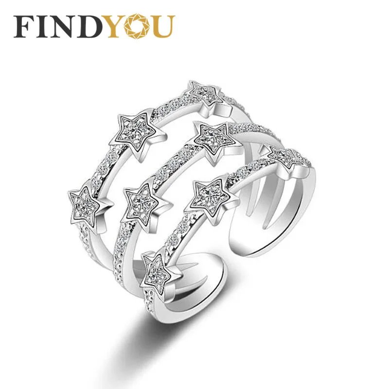 Женское кольцо с кристаллами FINDYOU регулируемое серебряной пластиной массивные