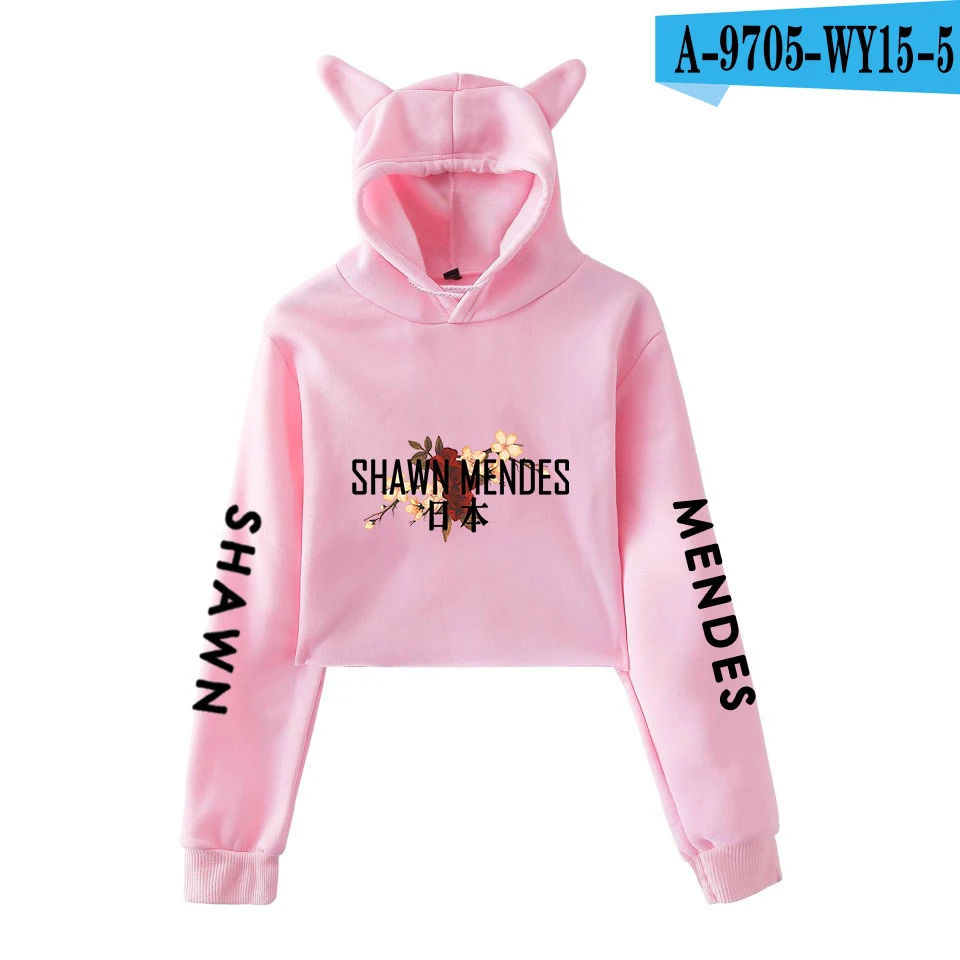 Pink Shawn Mendes толстовки с длинным рукавом, укороченный топ Kawaii, женская одежда для девочек, топы, толстовки, повседневное Пальто Harajuku Kpop размера плюс 2XL - Цвет: Pink