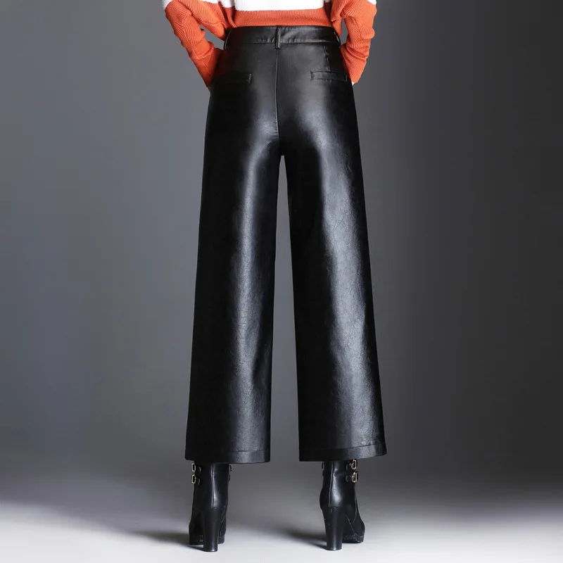 Женские брюки из ПУ кожи с высокой талией и широкими штанинами|loose wide leg pants|wide