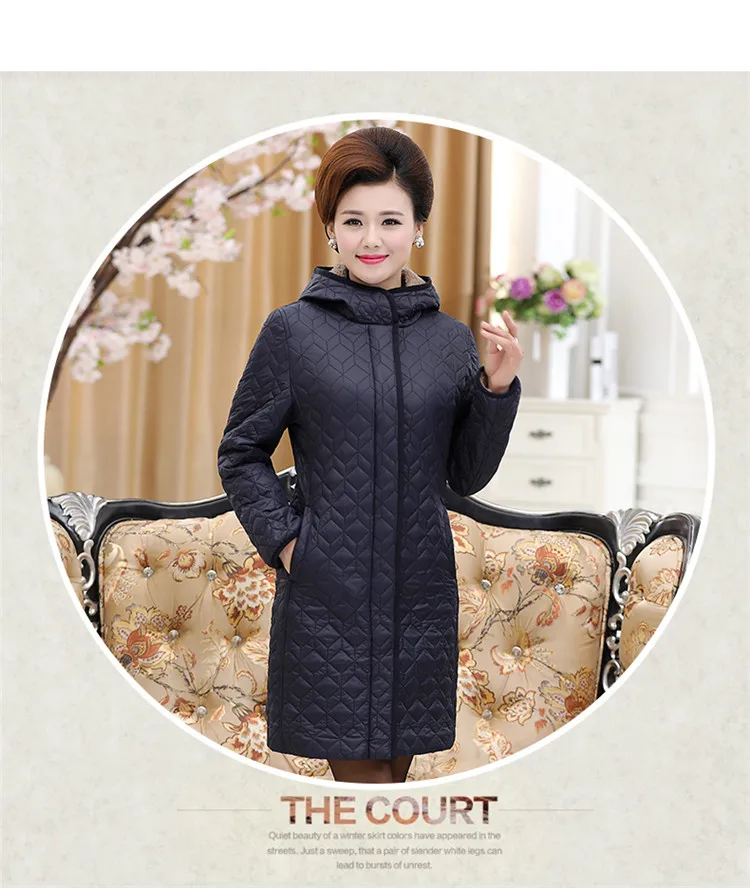 Women Parkas Thick Jacket Winter Coat Long Middle-aged Hooded Warm Cotton Outwear Plus Size 4XL Elderly Mom Padded Velvet Coats