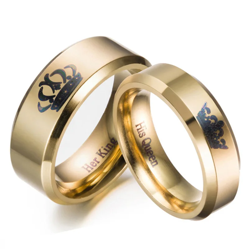 Золотые кольца для пар King And Queen из нержавеющей стали с короной пар|gold ring|couple ringsring