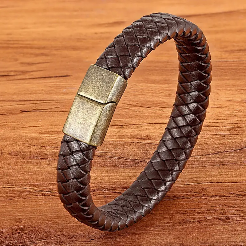 Brown-antique bronze TYO нержавеющая сталь 4 цвета застежка Винтаж ручной работы тканый Черный подлинный браслет мужские часы с кожаным ремешком ювелирные аксессуары Подарки - Окраска металла: Brown-antique bronze