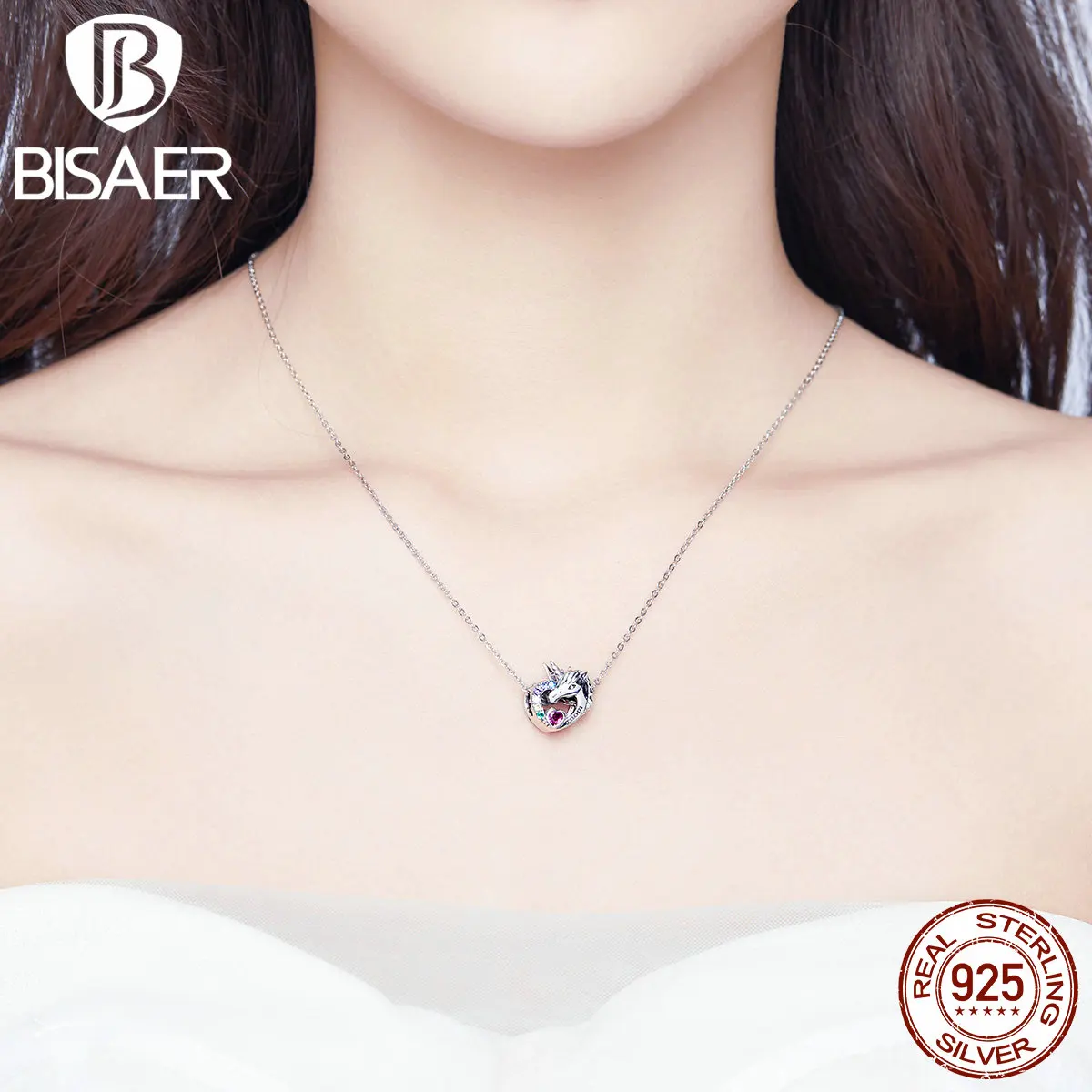 BISAER 925 пробы серебряный единорог Единорог бусины чистая любовь животные Любовь Сердце талисманы подходят для мам браслеты серебряные ювелирные изделия ECC1160
