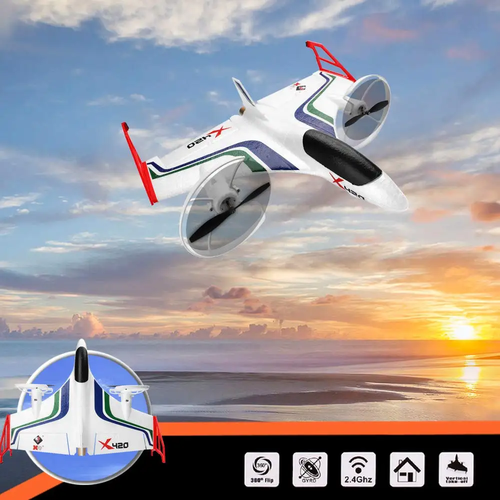 

XK X420 2,4G 6CH 420 мм 3D6G VTOL вертикальное Снятие и посадка EPP 3D Аэробика FPV RC Самолет RTF с передатчиком