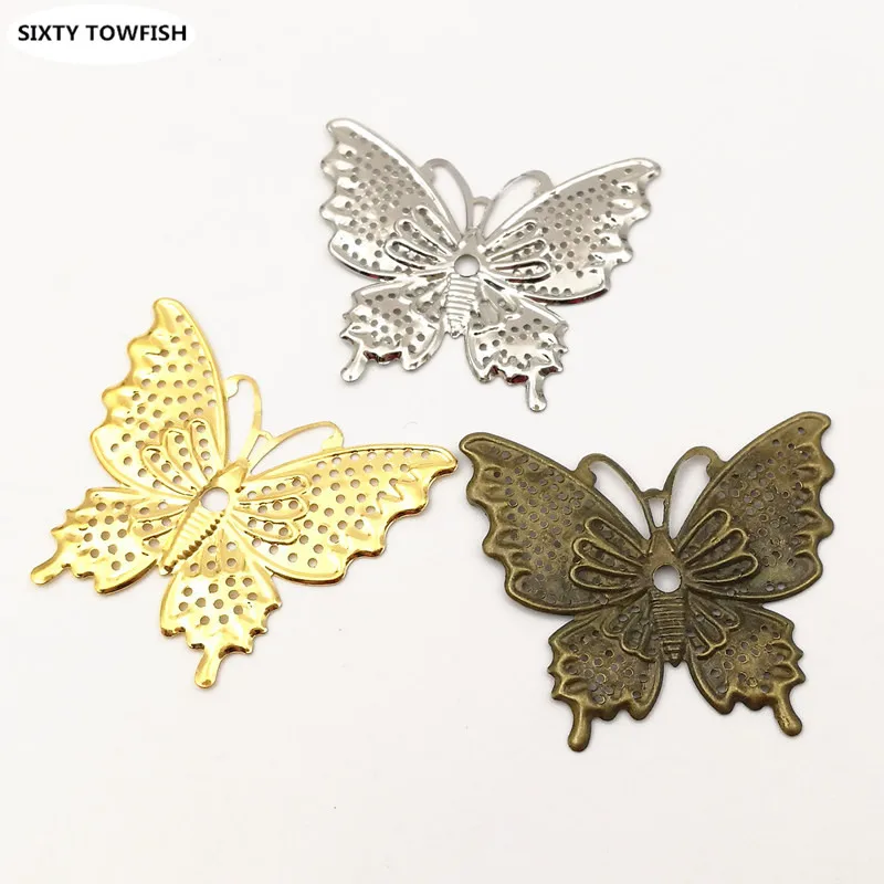 

20 PCS 47*42mm Gold color/White K/Antique Bronze Metal Filigree Flowers Slice Butterfly Charms Pendant Base Jewelry Making