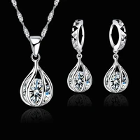 charming 925 sterling silver jewelry set for women round cage shape crystal pendant necklace earrings wholesale retail