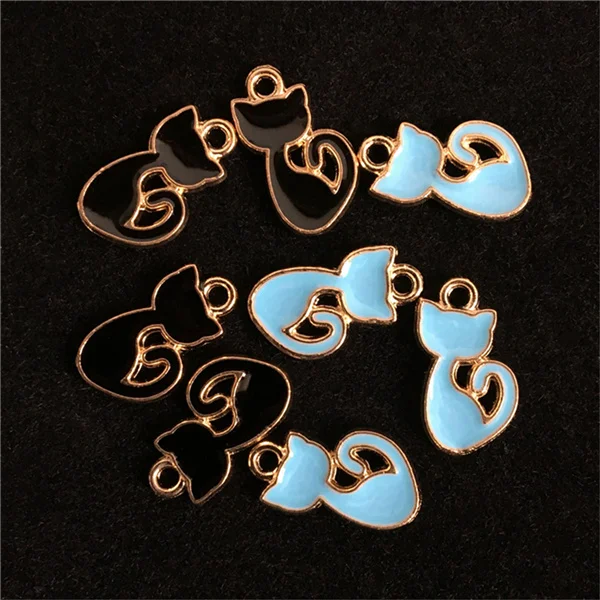 Blue-Black Mixed 20 шт. Высокое качество Золотой, цветной эмаль Мини милый Кот Подвески ручной работы DIY серьги ожерелье ювелирных изделий - Окраска металла: Blue-Black Mixed
