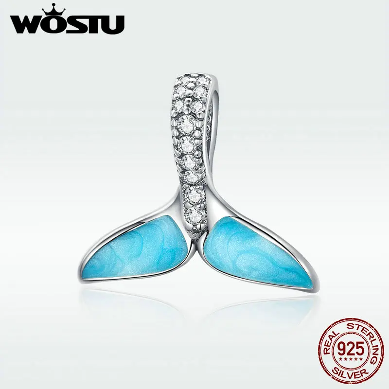 WOSTU Роскошные бусины из стерлингового серебра 925 пробы с синим хвостом