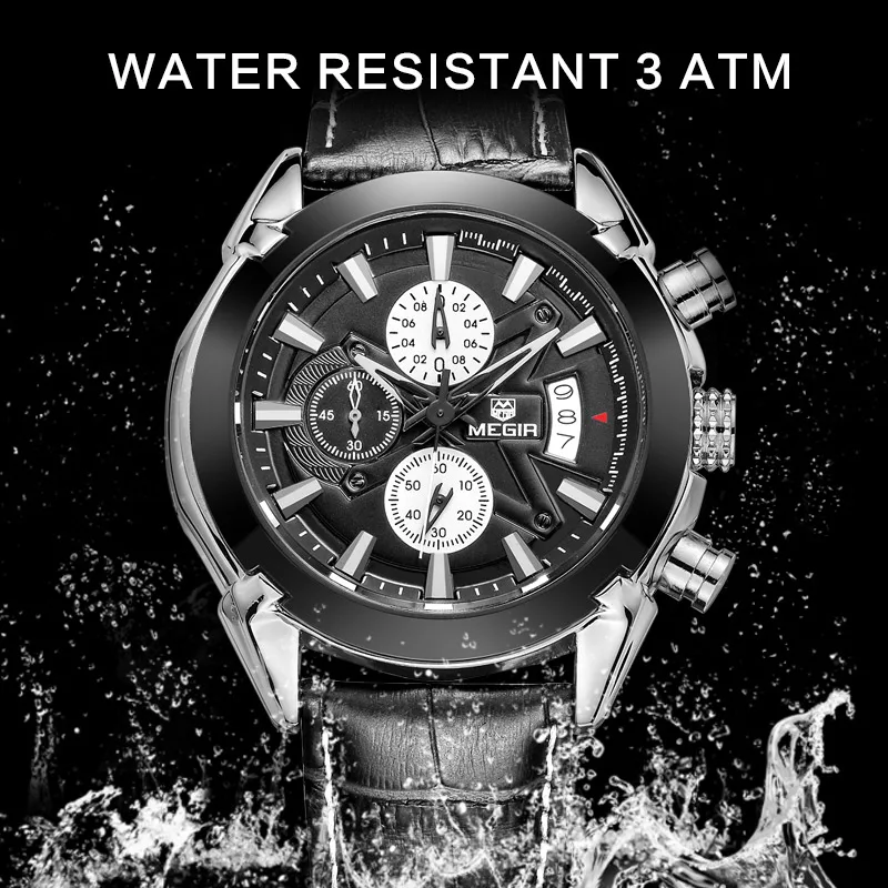 megir hot brand quartz watch man fashion analog watches men casual chronograph hour luxury luminous leather wristwatch male free global shipping