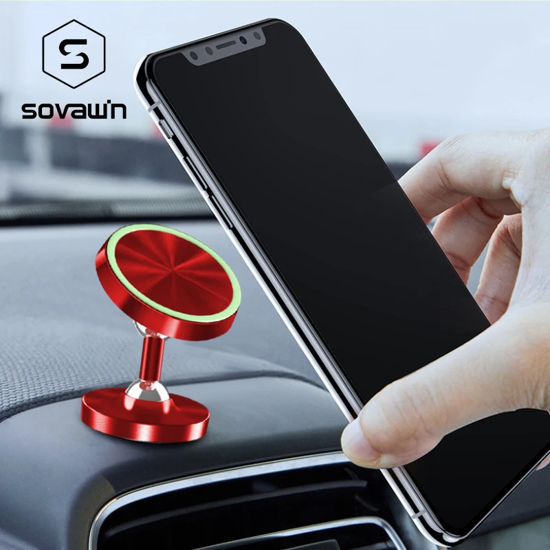 Универсальный автомобильный держатель для телефона sovawin, светящийся магнитный держатель для мобильного телефона с вращением на 360 градусов, алюминиевый держатель для iPhone samsung