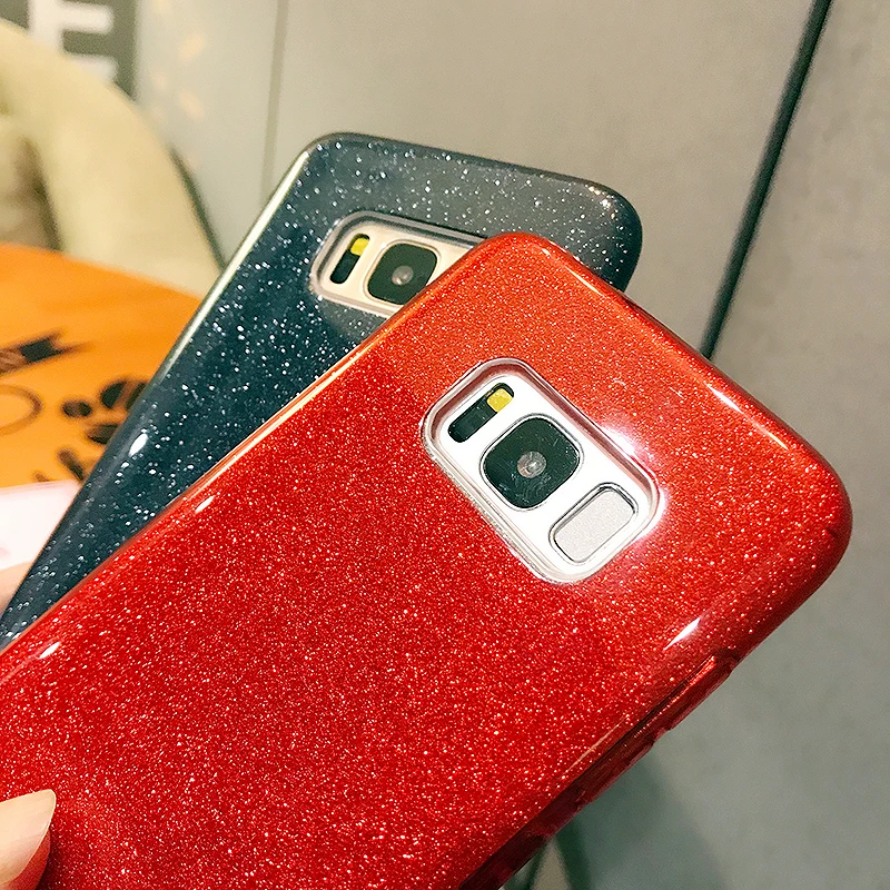 Luxury Shining Red Glitter Case For Samsung S8 3 In 1 Hybrid Soft TPU+Hard PC Back Cover Galaxy S9 S10 Plus |