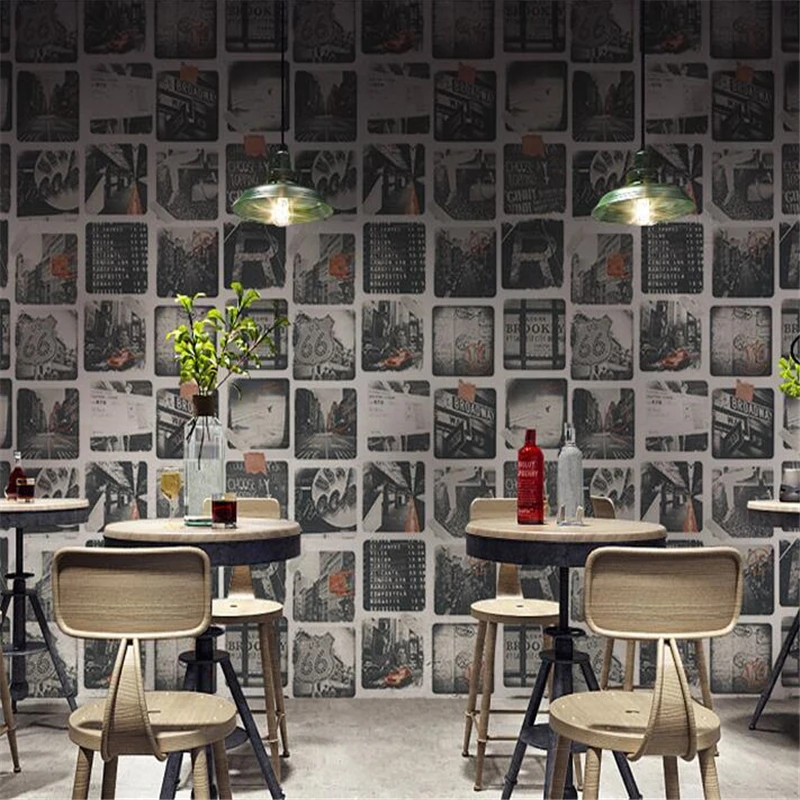 

beibehang Personality Fashion Streetscape Lettering Wallpaper Restaurant Bar Clothing Shop Wallpaper Retro Vintage Wallpaper