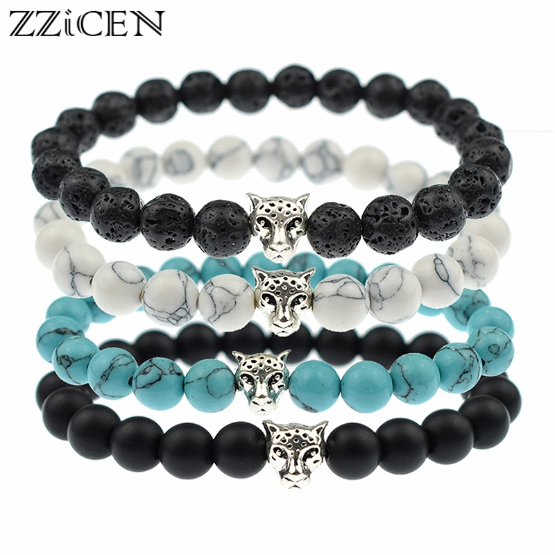 Fashion Vintage Leopard Head Lava Stone Matte Black Onyx Bead Buddha Bracelet Natural Charm Women Man Bracelets &amp bangle | Украшения и