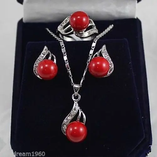 Набор из серег и ожерелий 10 мм кораллового цвета красного жемчужного циркония
