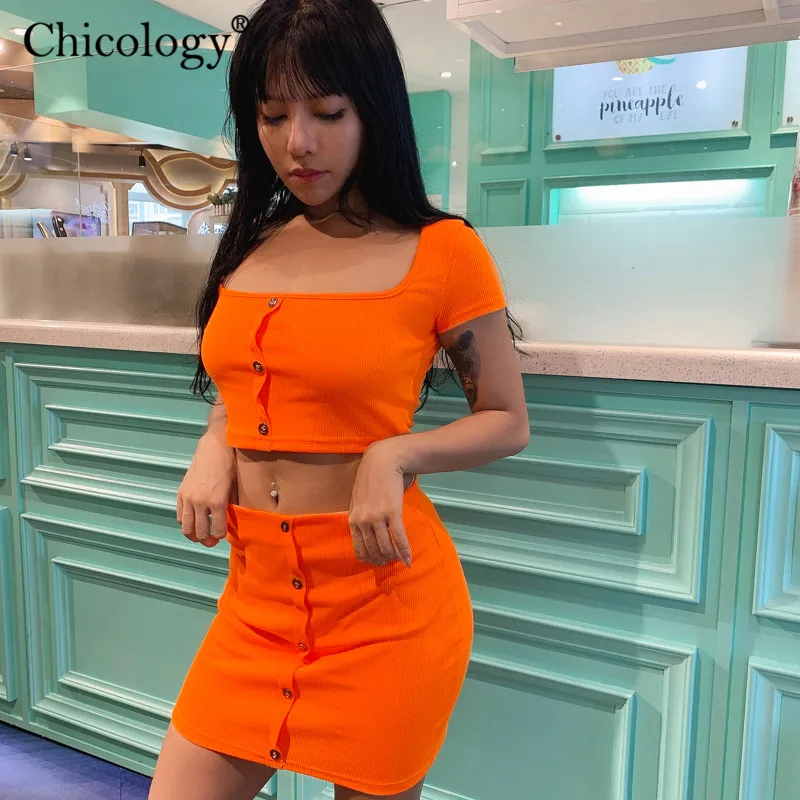Chicology неоновый ребристый укороченный топ и мини-юбка комплект из двух предметов