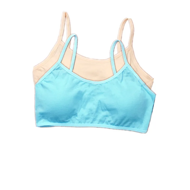 Beige and bule 2 шт./лот, детский хлопковый бюстгальтер для девочек, детское нижнее белье для подростков, беспроводное, маленькое, тренировочное, половое созревание бюстгальтеры, нижнее белье - Цвет: Beige and bule