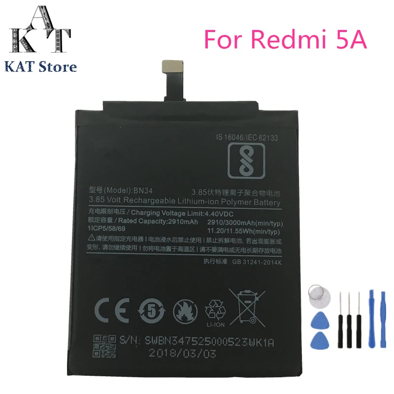 Аккумулятор мобильного телефона для Xiaomi Redmi 5A 5 0 2910mAh литий-ионный полимерный