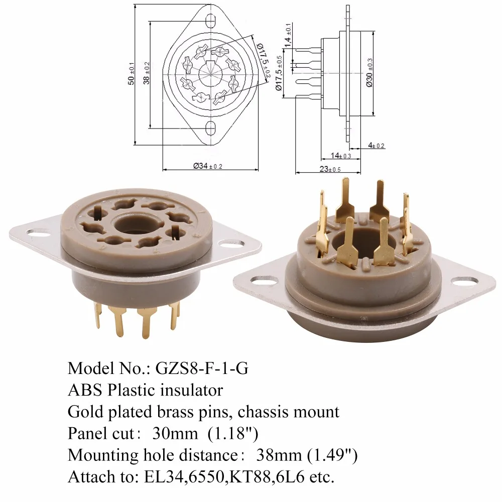 GD-PARTS шасси крепление Пластик 8pin Восьмеричное ламповая панель базы для EL34 EL37 GZ32 GZ34 KT66 KT88 5U4G 5881A 6B4G Белтон Стиль